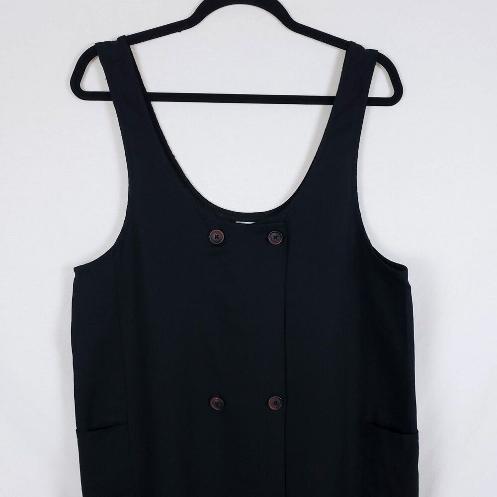 Urban Outfitters Linen Minimalist Lagenlook Dress Womens M Button Down Black - Picture 2 of 7